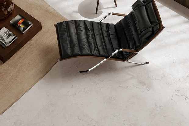 Viva Perlino Marble Look Porcelain Tiles in a room setting