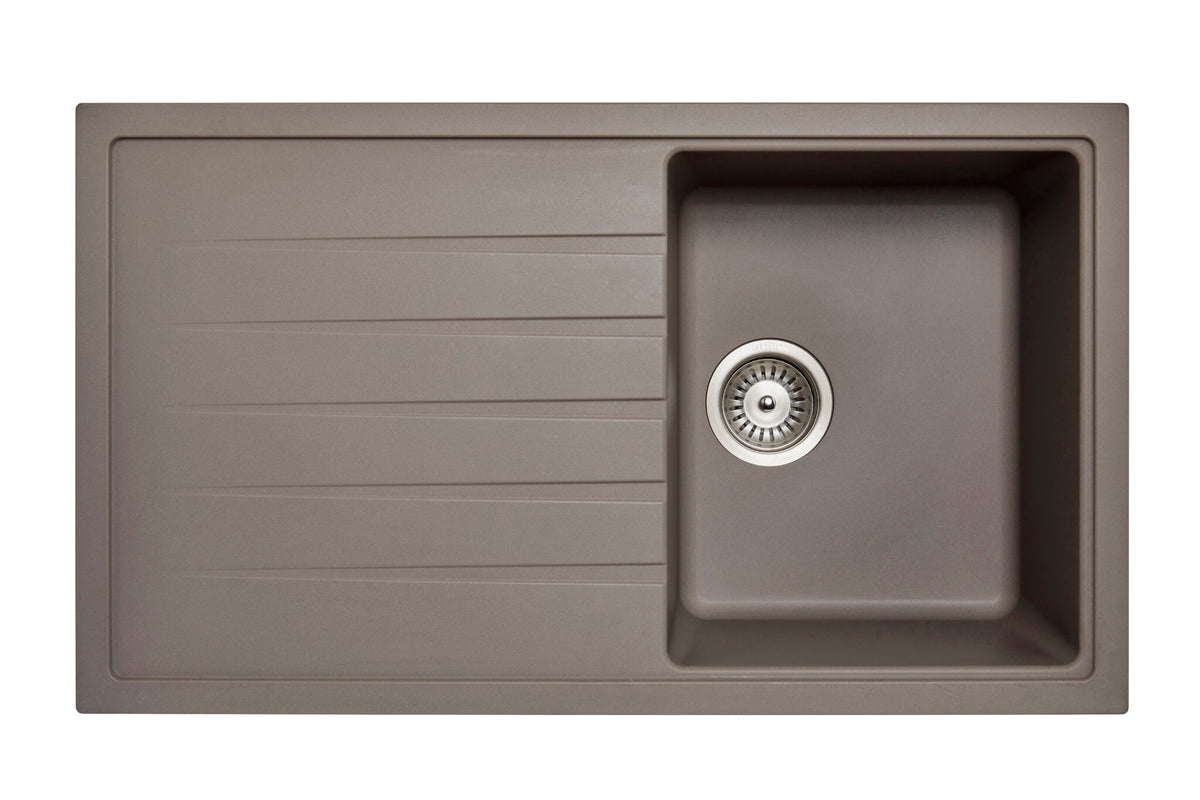 Navona Vivaldi D100 Single Bowl Granite Sink with Drainer 860 x 500 x 205mm Concrete Grey