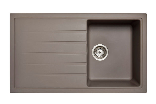 Navona Vivaldi D100 Single Bowl Granite Sink with Drainer 860 x 500 x 205mm Concrete Grey