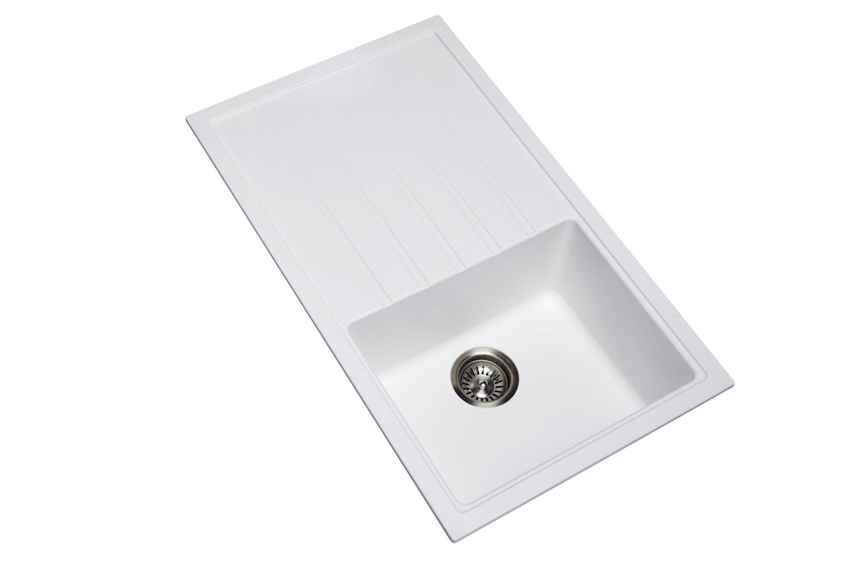 Navona Vivaldi D100 Single Bowl Granite Sink with Drainer 860 x 500 x 205mm Snova White