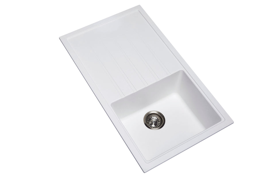 Navona Vivaldi D100 Single Bowl Granite Sink with Drainer 860 x 500 x 205mm Snova White