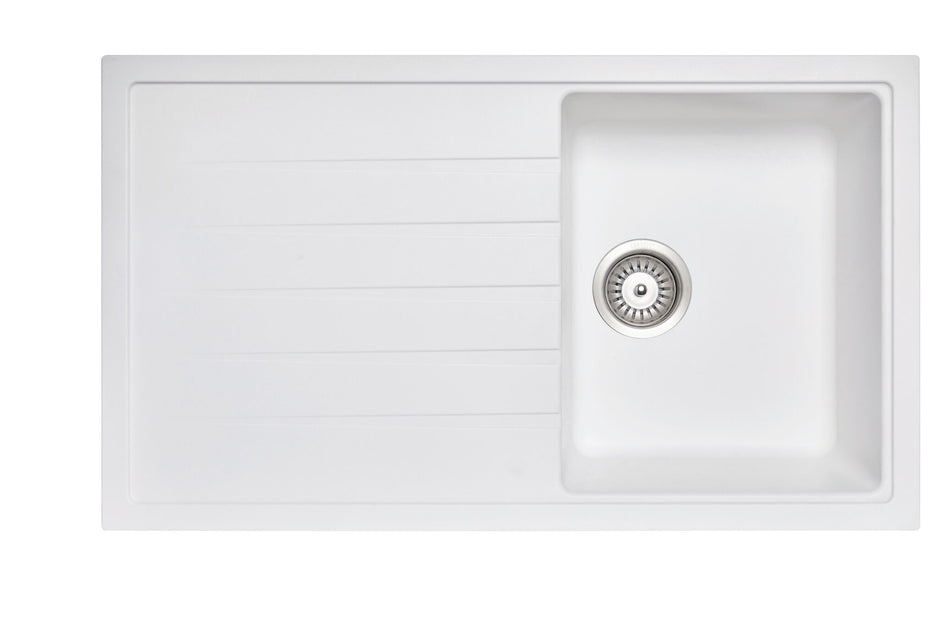 Navona Vivaldi D100 Single Bowl Granite Sink with Drainer 860 x 500 x 205mm Snova White