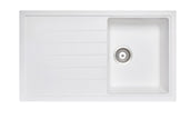 Navona Vivaldi D100 Single Bowl Granite Sink with Drainer 860 x 500 x 205mm Snova White