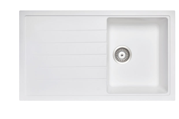 Navona Vivaldi D100 Single Bowl Granite Sink with Drainer 860 x 500 x 205mm Snova White