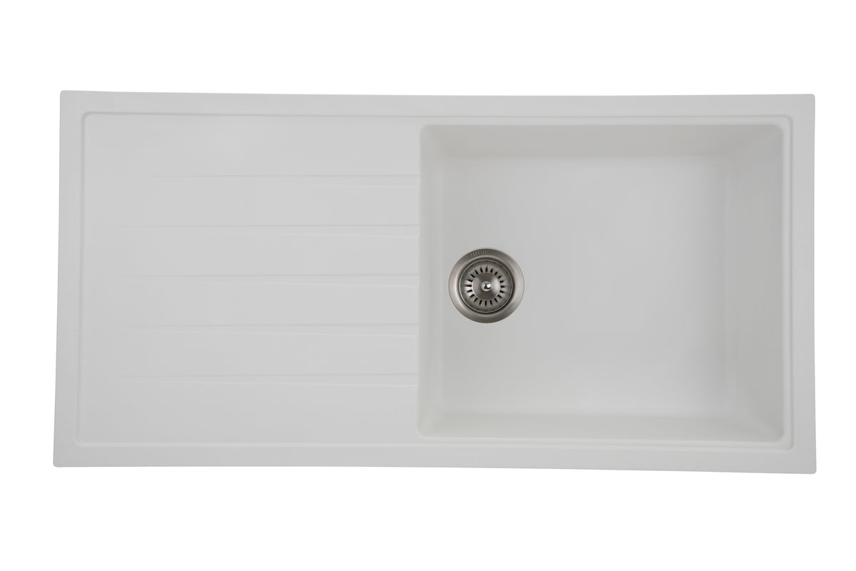 Navona Vivaldi D100L Single Bowl Granite Sink with Drainer 1000 x 500 x 220mm Snova White