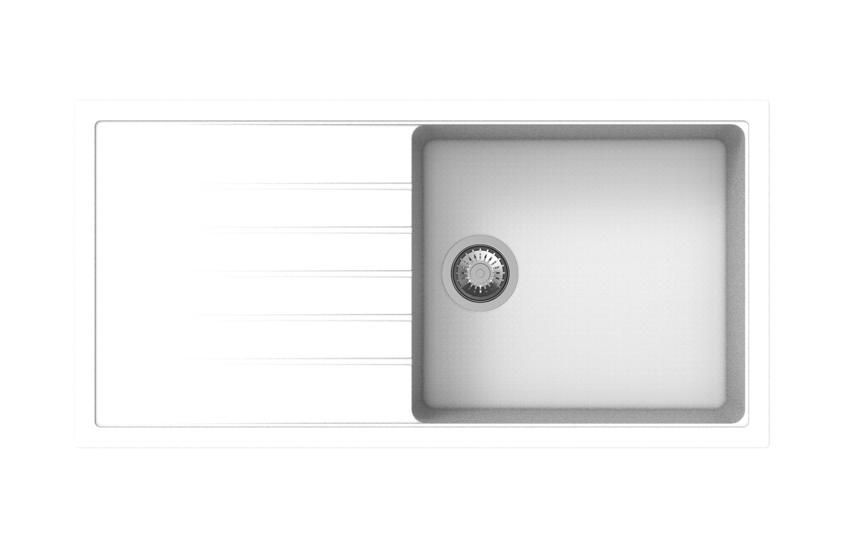 Navona Vivaldi D100L Single Bowl Granite Sink with Drainer 1000 x 500 x 220mm Snova White