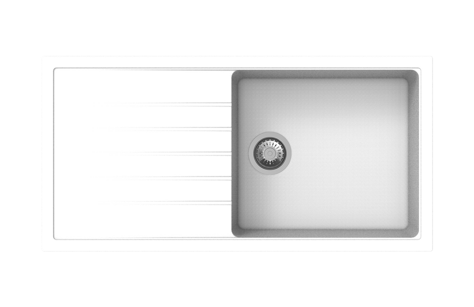 Navona Vivaldi D100L Single Bowl Granite Sink with Drainer 1000 x 500 x 220mm Snova White