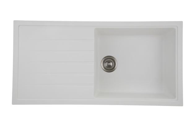 Navona Vivaldi D100L Single Bowl Granite Sink with Drainer 1000 x 500 x 220mm Snova White