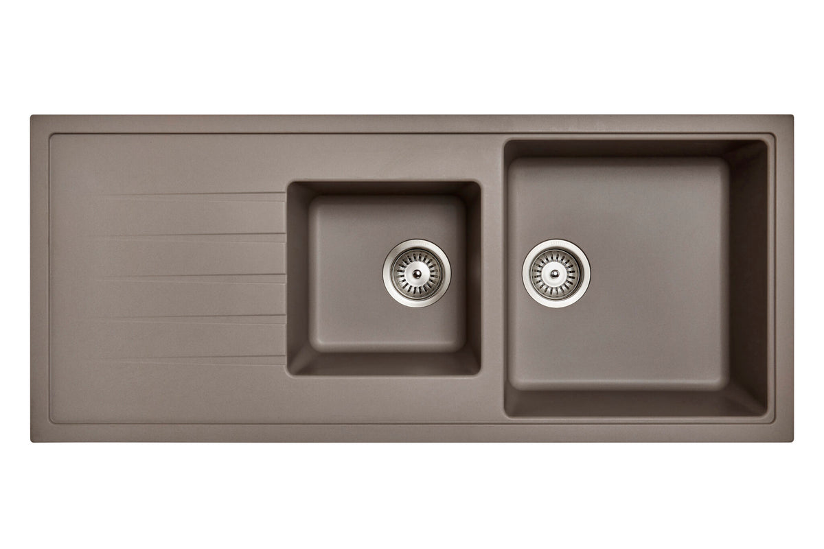 Navona Vivaldi D200 One and a Half Bowl Granite Sink with Drainer 1160 x 500 x 205mm Concrete Grey