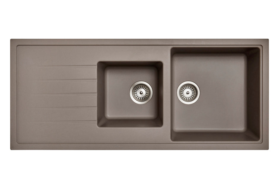 Navona Vivaldi D200 One and a Half Bowl Granite Sink with Drainer 1160 x 500 x 205mm Concrete Grey