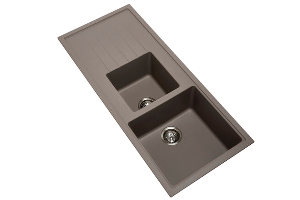 Navona Vivaldi D200 One and a Half Bowl Granite Sink with Drainer 1160 x 500 x 205mm Concrete Grey
