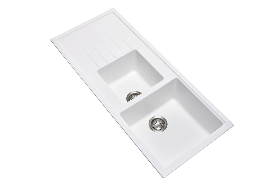 Navona Vivaldi D200 One and a Half Bowl Granite Sink with Drainer 1160 x 500 x 205mm Snova White