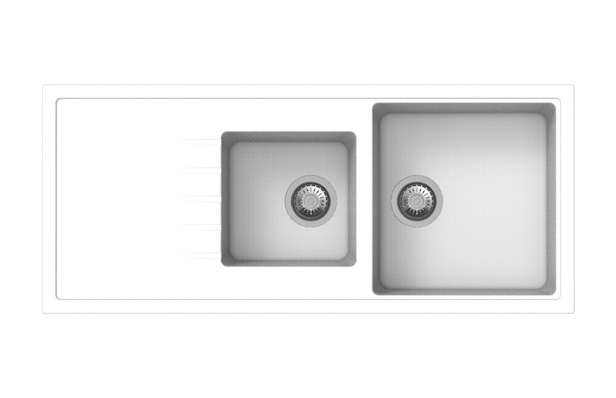 Navona Vivaldi D200 One and a Half Bowl Granite Sink with Drainer 1160 x 500 x 205mm Snova White