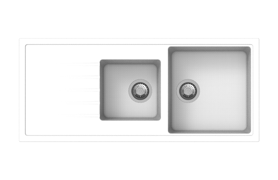 Navona Vivaldi D200 One and a Half Bowl Granite Sink with Drainer 1160 x 500 x 205mm Snova White
