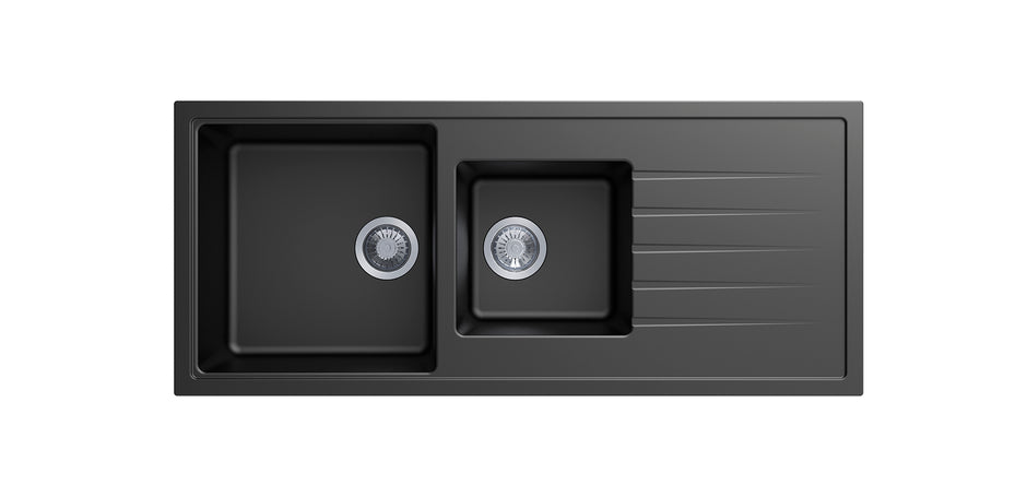 Navona Vivaldi D200 One and a Half Bowl Granite Sink with Drainer 1160 x 500 x 205mm Deep Black
