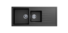 Navona Vivaldi D200 One and a Half Bowl Granite Sink with Drainer 1160 x 500 x 205mm Deep Black
