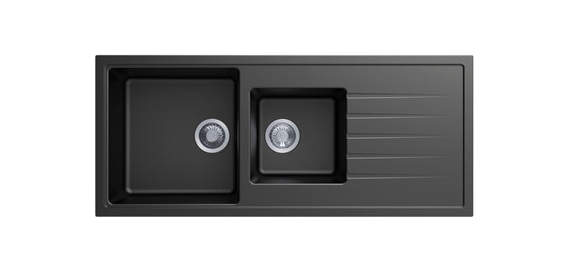 Navona Vivaldi D200 One and a Half Bowl Granite Sink with Drainer 1160 x 500 x 205mm Deep Black