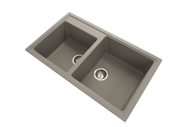 Navona Vivaldi N200 Double Bowl Granite Sink 860 x 500 x 205mm Concrete Grey