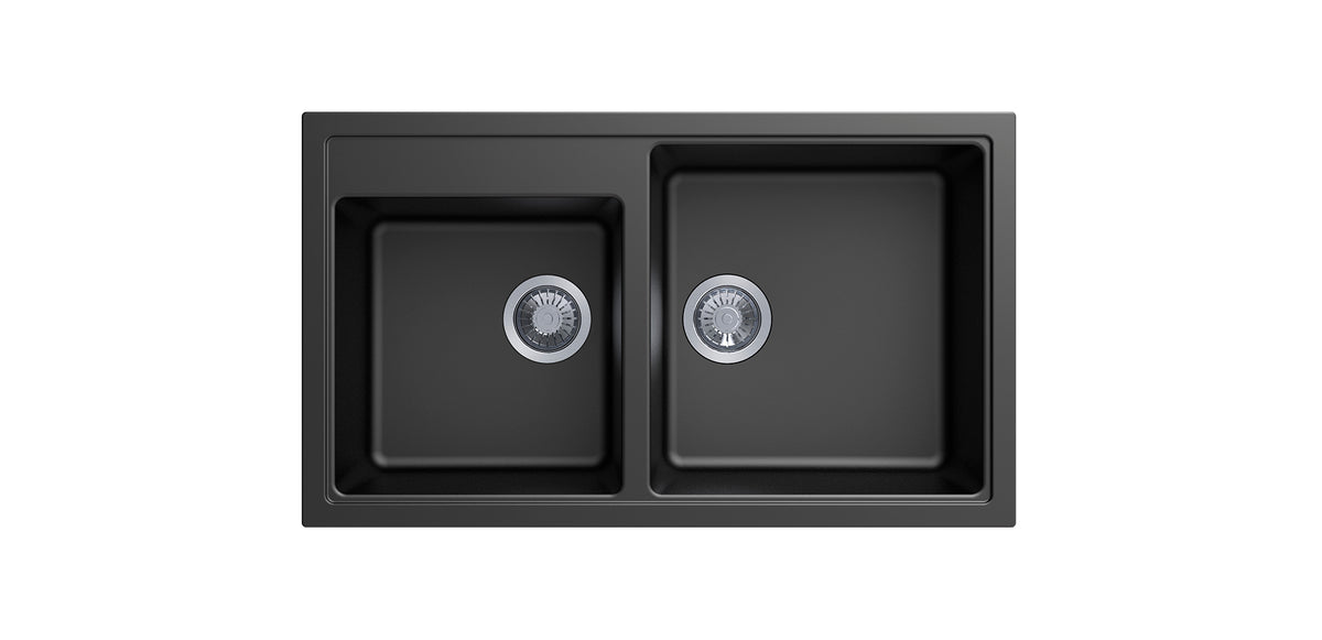 Navona Vivaldi N200 Double Bowl Granite Sink 860 x 500 x 205mm Deep Black