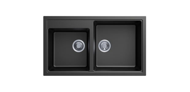 Navona Vivaldi N200 Double Bowl Granite Sink 860 x 500 x 205mm Deep Black
