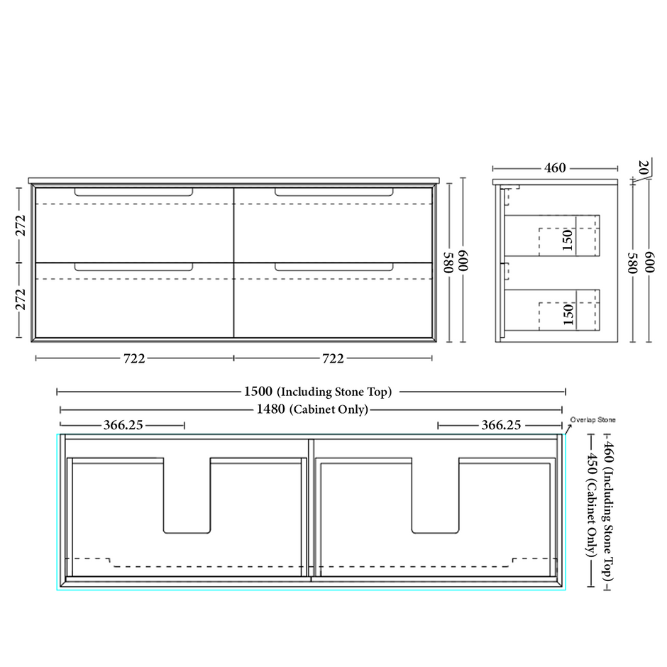 Elwood 1500mm Wall Hung Vanity