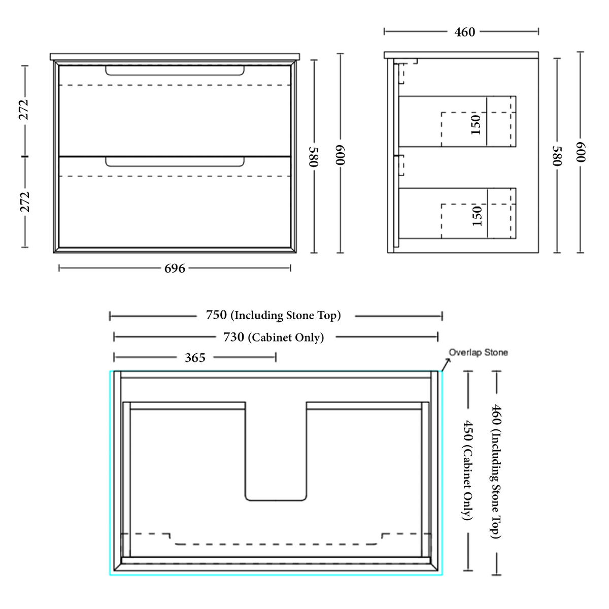 Elwood 750mm Wall Hung Vanity