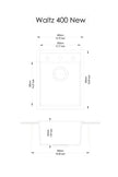 Navona Carysil Waltz 400 Single Bowl Granite Sink 400 x 500 x 200mm technical drawing