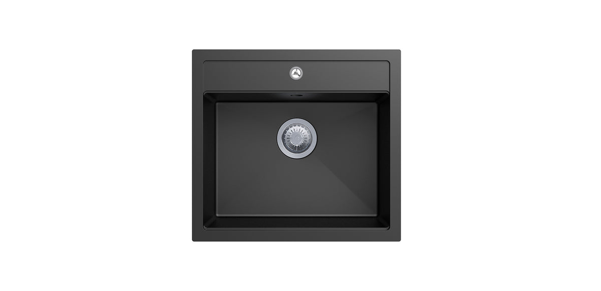 Navona Waltz 560 Single Bowl Granite Sink 560 x 510 x 200mm Deep Black