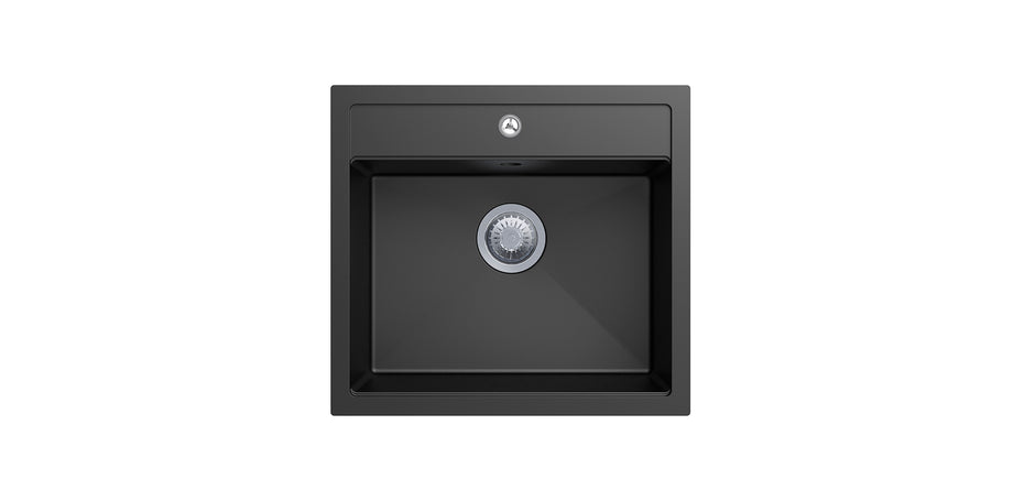 Navona Waltz 560 Single Bowl Granite Sink 560 x 510 x 200mm Deep Black