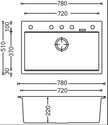 Navona Waltz 780 Single Bowl Granite Sink 780 x 510 x 220mm technical drawing