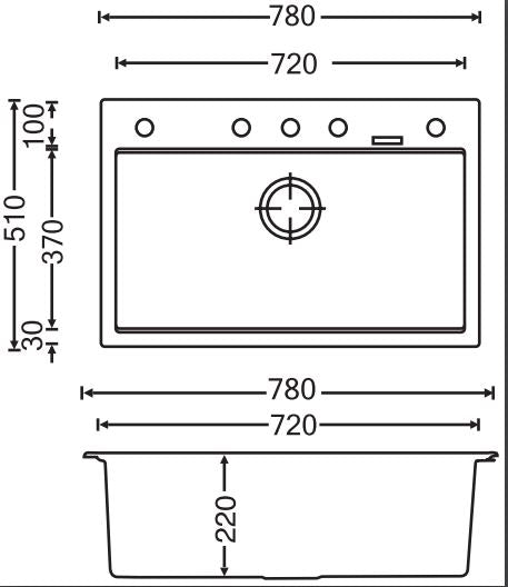 Navona Waltz 780 Single Bowl Granite Sink 780 x 510 x 220mm technical drawing