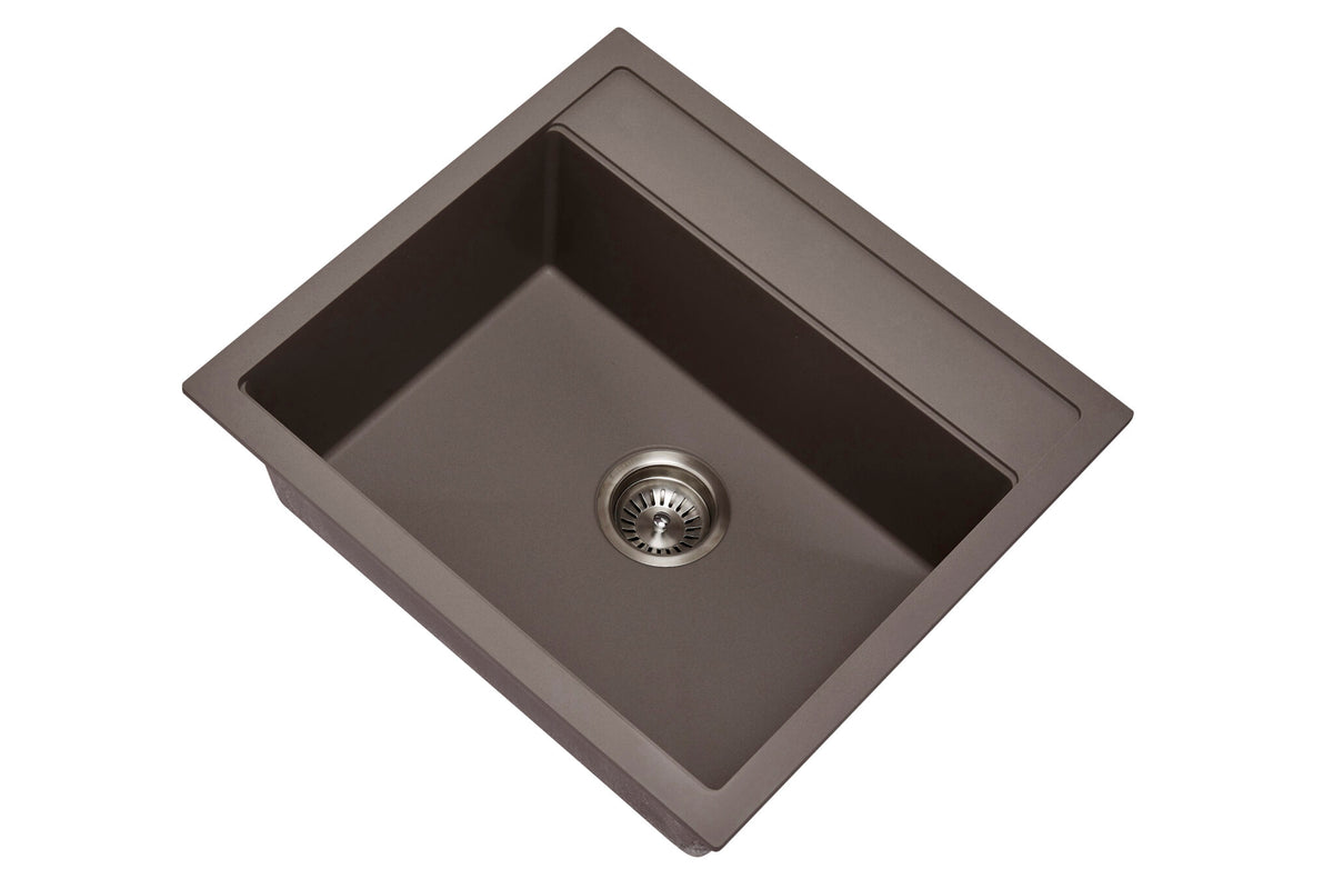 Navona Waltz 560 Single Bowl Granite Sink 560 x 510 x 200mm Concrete Grey