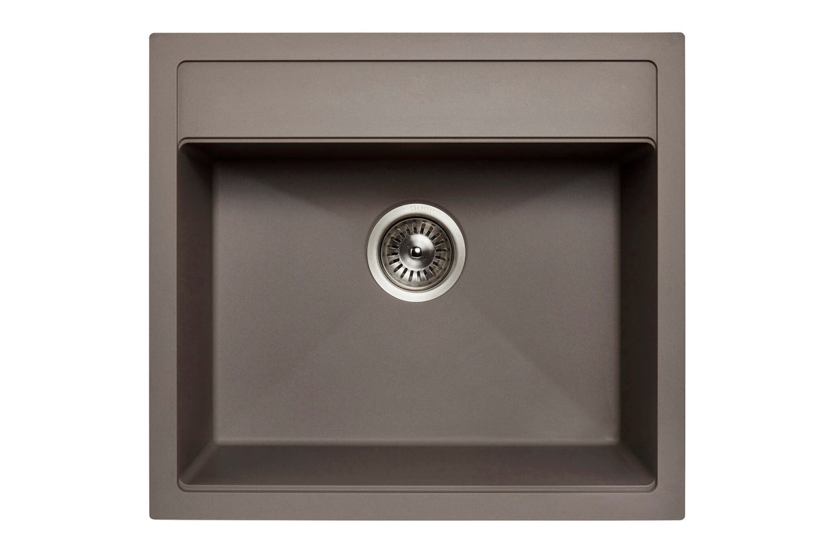 Navona Waltz 560 Single Bowl Granite Sink 560 x 510 x 200mm Concrete Grey