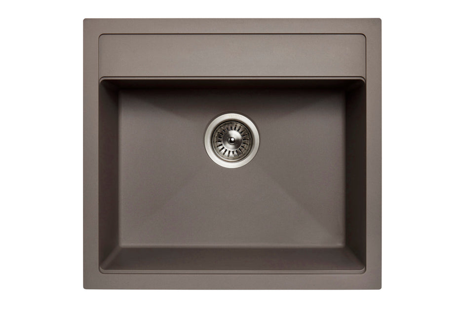 Navona Waltz 560 Single Bowl Granite Sink 560 x 510 x 200mm Concrete Grey