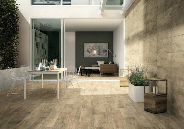Woodland Almonds Grip Timber Look Porcelain Tiles in a room setting