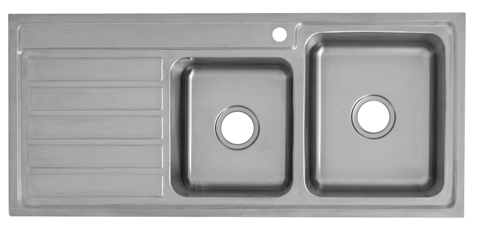 Ikon Seto 1 and 3/4 Bowl Single Drainer Sink 1160mm Right Hand Bowl in Stainless Steel