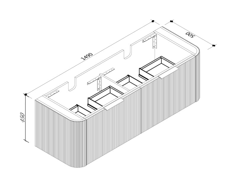 Zenmo Piaza Wall Hung Vanity 1500mm line drawing