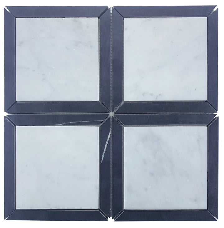 CARRARA SQUARE+ NERO BORDER HONED SHEET SIZE 305X305X10 - CARRARA+NERO BORDER HONED -06