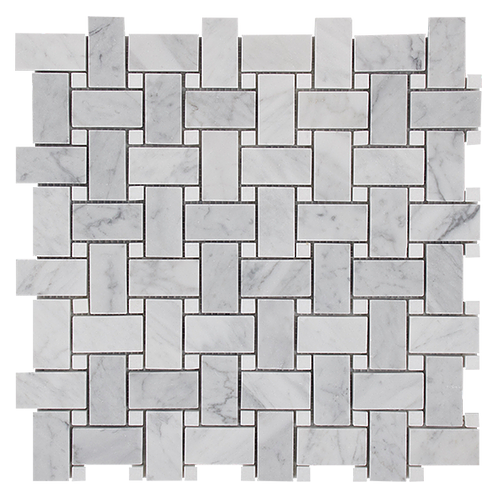 BASKETWEAVE CARRARA + THASSOS DOT SHEET SIZE 305X305X7MM  - BASKETWEAVE CARRARA+ THASSOS DOT -02