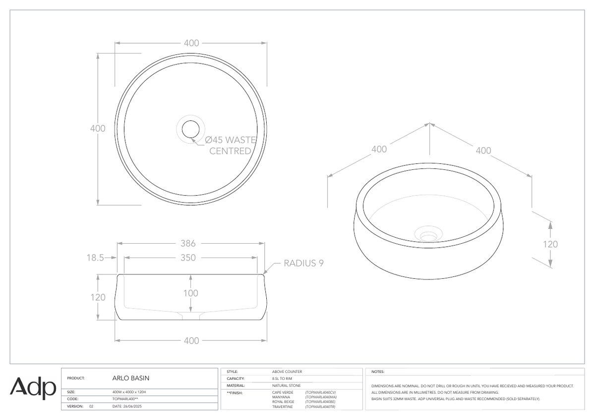 ADP Australia specification sheet