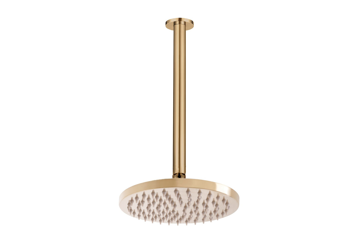 Bloom Shower Rose 200mm and Shower Dropper 300mm in Brushed Brass
