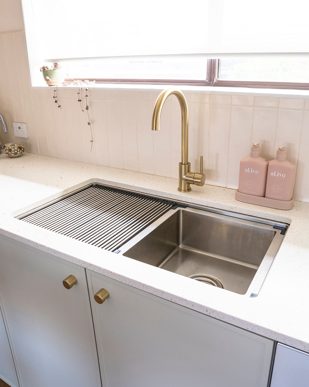 Bloom Sink Mixer styled in a kitchen