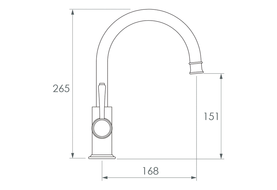 Eternal Gooseneck Basin Mixer dimensions drawing