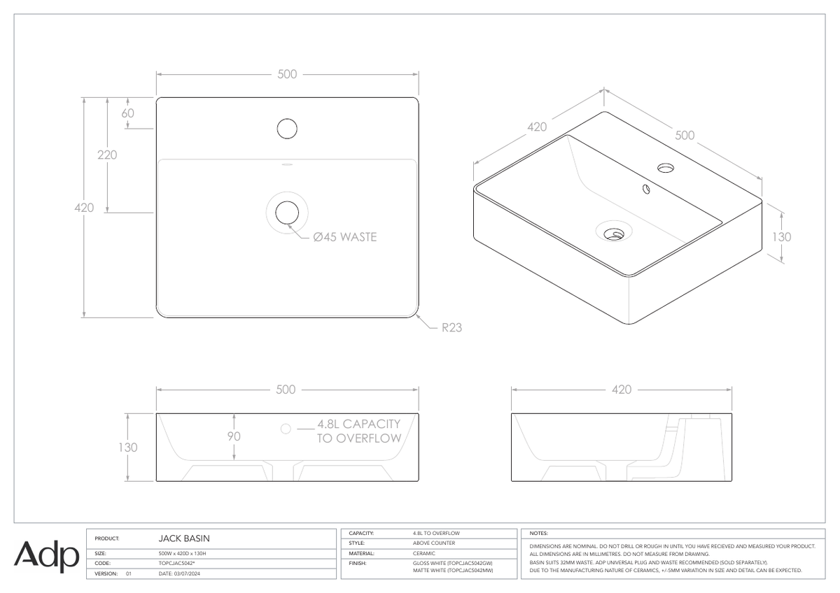 ADP Australia specification sheet