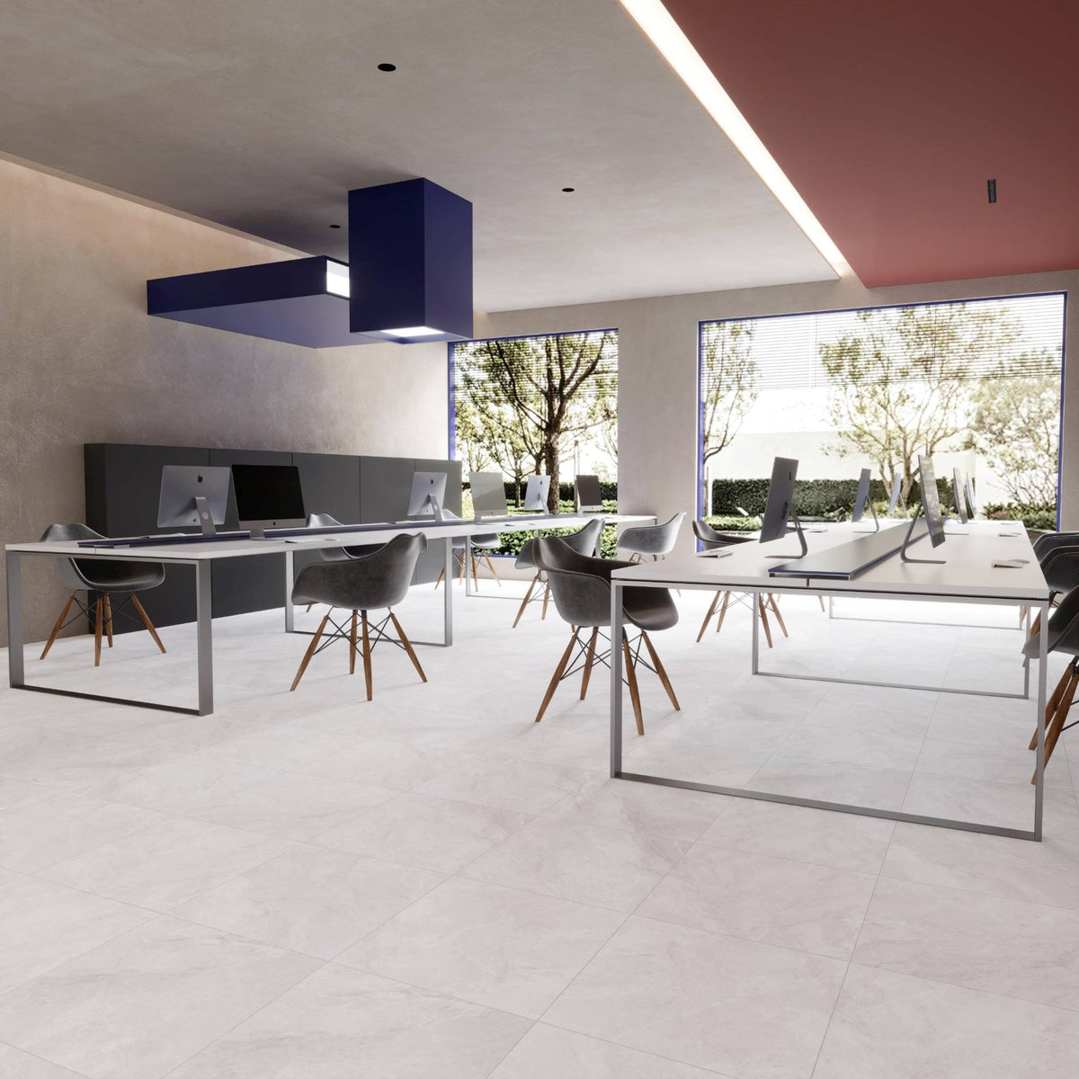 Alba White Satin Stone Look Porcelain Tiles 600x1200mm in a room setting