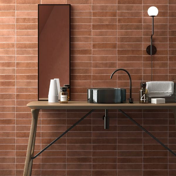 Argile Cotto Matt Porcelain Subway Tiles in a room setting