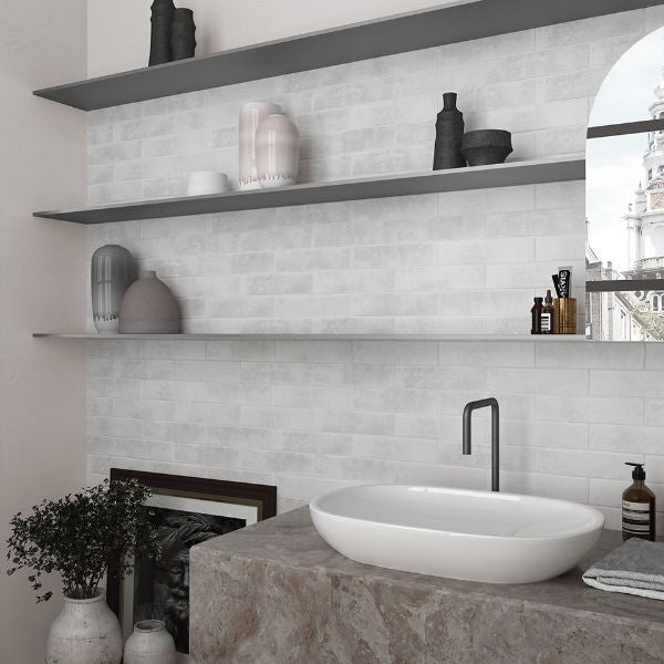 Argile Ice Matt Porcelain Subway Tiles in a room setting