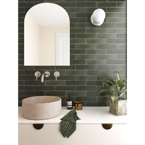 Argile Khaki Matt Porcelain Subway Tiles in a room setting