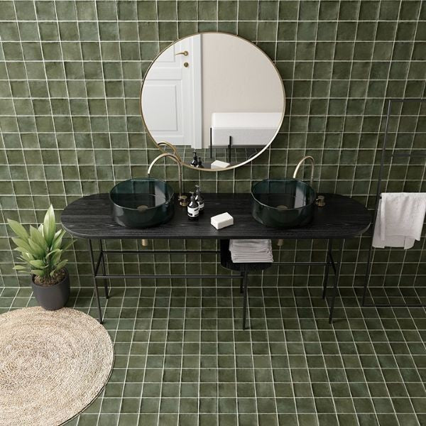 Argile Khaki Square Matt Porcelain Tiles in a room setting