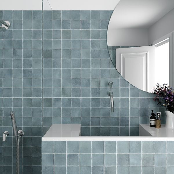 Argile Sky Square Matt Porcelain Tiles in a room setting